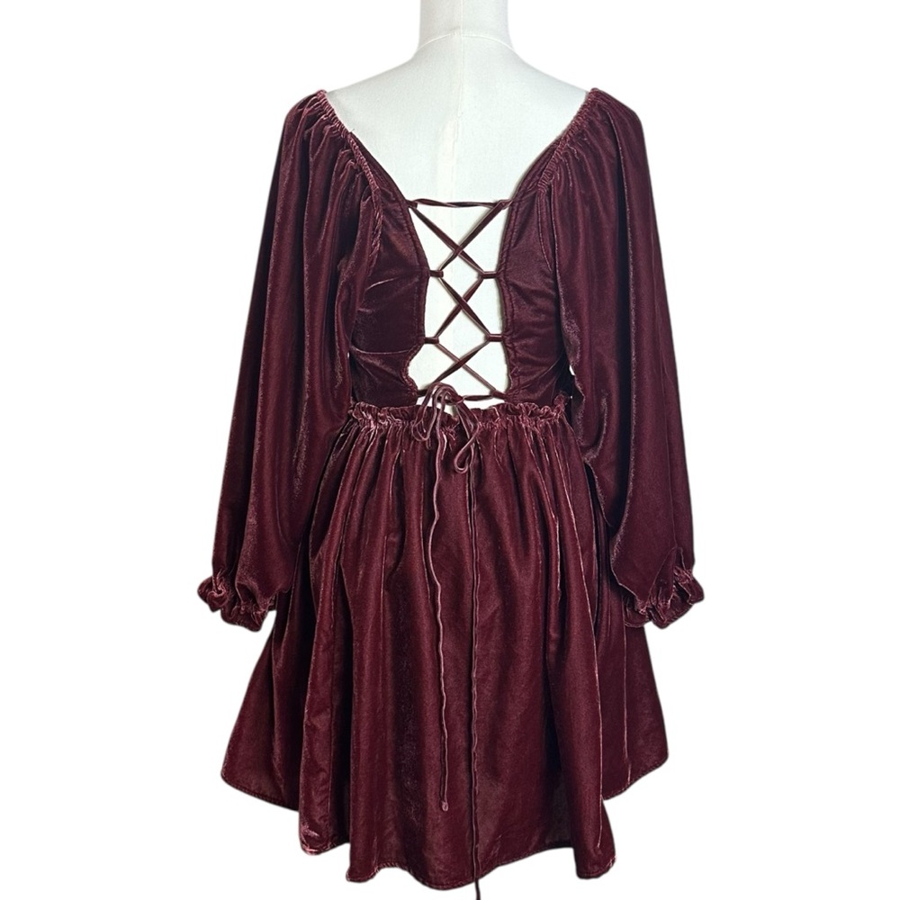 Free People Dainty Renaissance Daphne Velvet Mini Dress Burgundy Brown Small - Picture 12 of 17